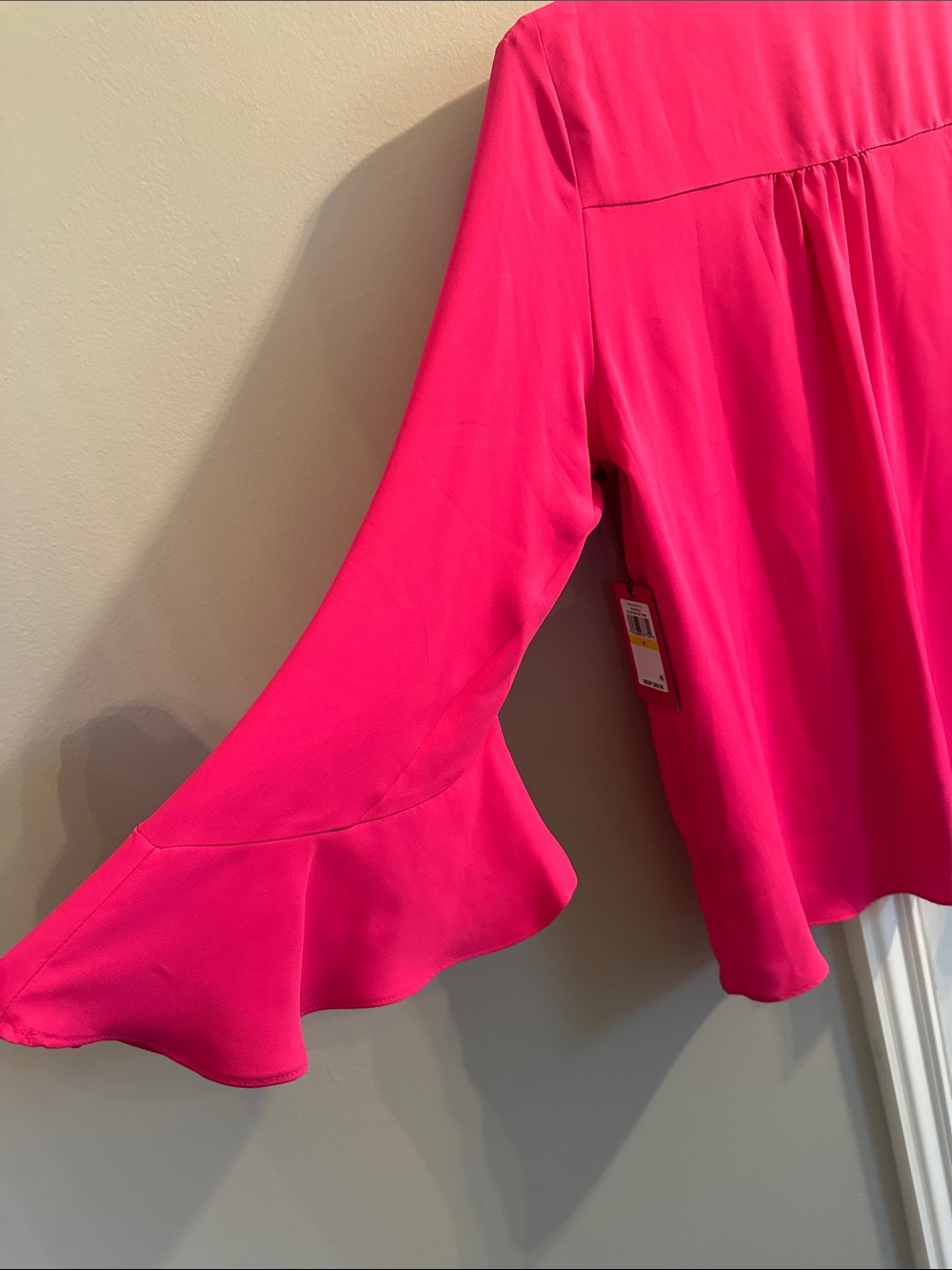 Vince Camuto Fuchsia V-Neck Ruffle Sleeve Blouse - Picture 9 of 11